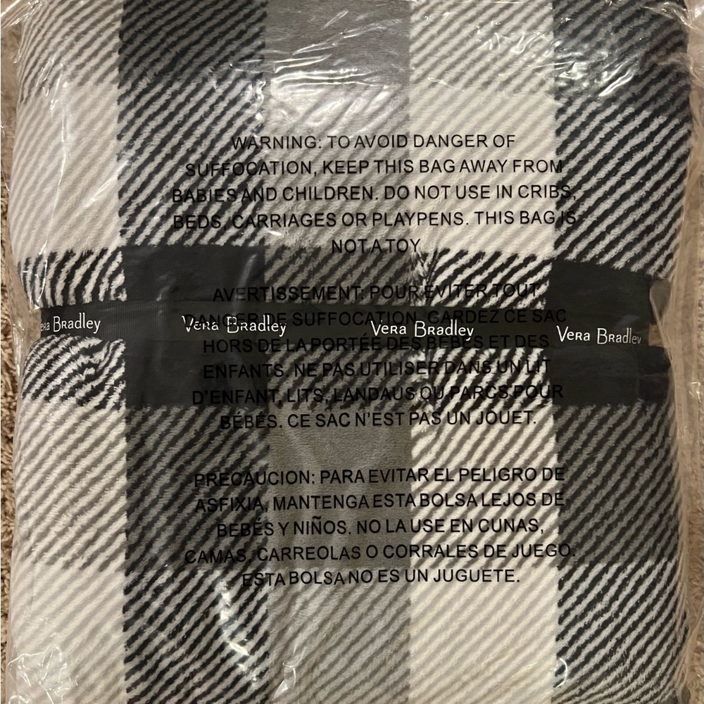 Vera Bradley Black and White Checkered Throw Blanket Kingbird Plaid